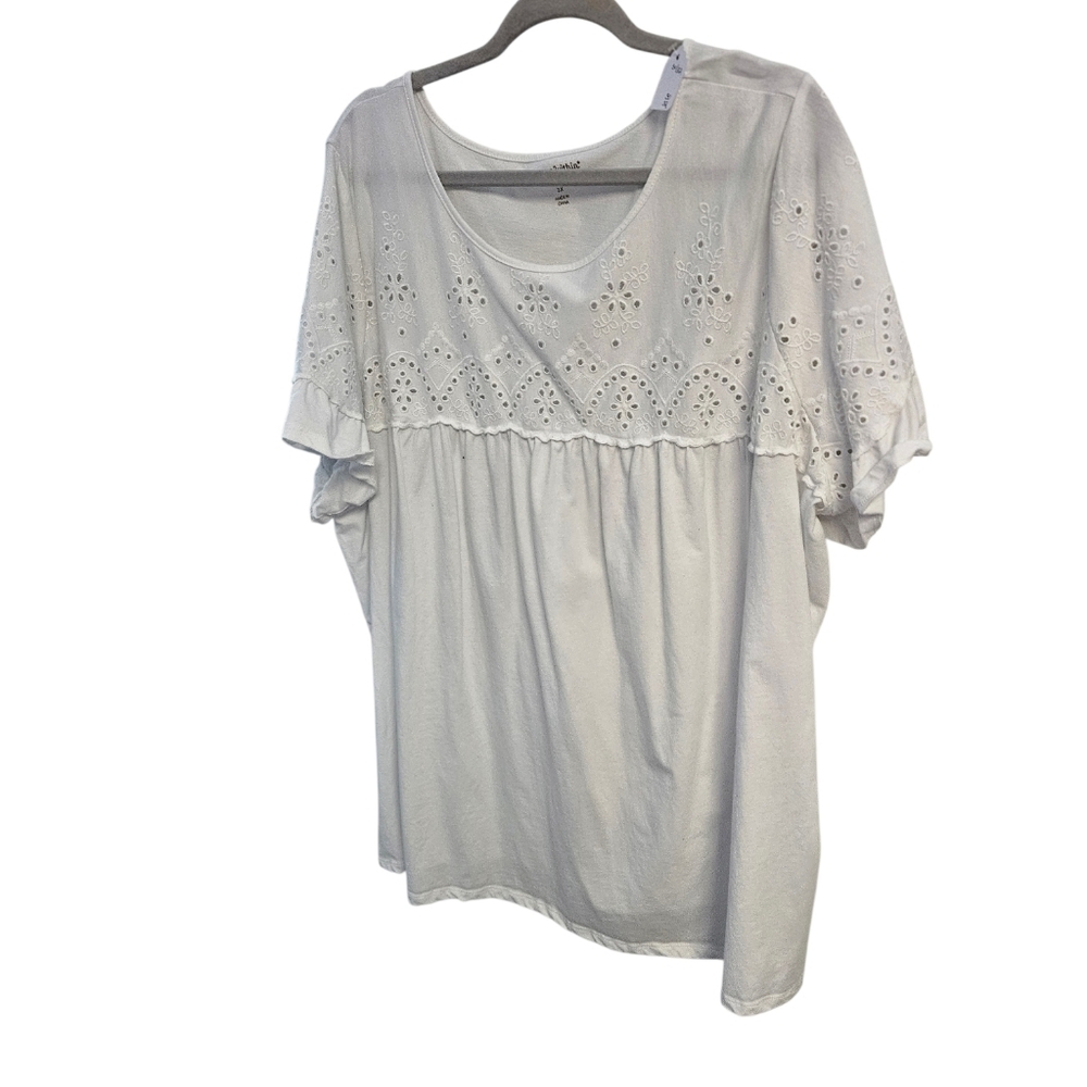 Woman Within White Eyelet Blouse